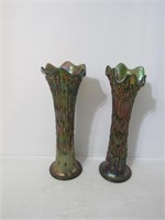 2 Carnival Glass Bud Vases