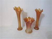 3 Carnival Glass Vases