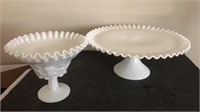 Milk Glass Cake Plate and Bowl