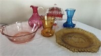 Art glass pitcher & bowl, plate