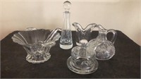 Glass Jelly dish, oil decanter and others