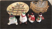 Holiday salt & pepper shakers, holiday plate,