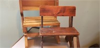 2 Child/doll wood benches, 1 drops to step stool.