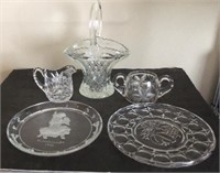 Glass Dishes (basket, collector plates, creamer,