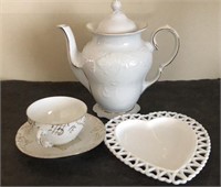 China Teapot, cup& Saucer, heart plate