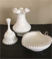 Fenton Spanish Lace milk glass Bell & vase and
