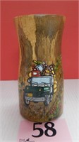 PAINTED VASE WITH JEEP 11 IN