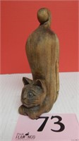 CARVED WOODEN CAT FIGURINE 8 IN