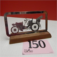 METAL CAR SILHOUETTE ON WOODEN STAND 7 IN