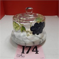 HAND PAINTED CHEESE DOME WITH MARBLE BASE 8 IN