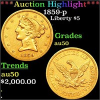 ***Auction Highlight*** 1859-p Gold Liberty Half E