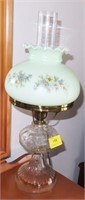 GLASS OIL LAMP CONVERTED TO ELECTRIC WITH PAINTED