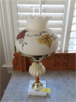 1960'S MARBLE BASE LAMP WITH HAND PAINTED SHADE -