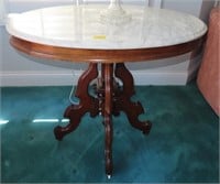 VICTORIAN WALNUT MARBLE TOP OVAL LAMP TABLE