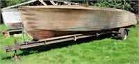 25' Wooden Boat (As Found) w/ Homemade Trailer