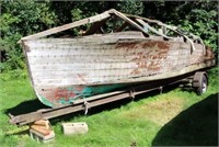 26' Wooden Boat (As Found) w/ Homemade Trailer