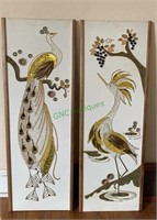 Two vintage modern wall decorations - a peacock