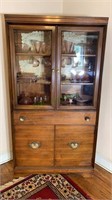 Antique 1940s small China cabinet - two glass