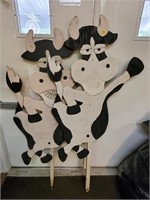 Lot of 2 Wood Cow Yard Decorations Hand Painted