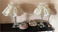 Two vintage glass boudoir lamps/bedside table