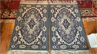 2 blue, white and pink doormat rugs - matches