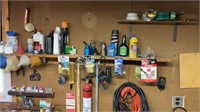 Shelf and wall contents including tie straps, oil