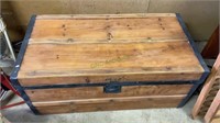Vintage pine storage chest with wooden side