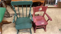 Two vintage child’s rocking chairs - one green and
