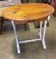 Painted white and varnished top pine table - oval