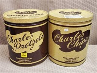 (2) Charles Chip & Pretzel Tins