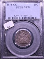 1875 CC PCGS VF 30 20 CENT PIECE