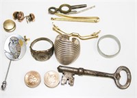 Owl Pin, Key, Mens Rings, Earrings Lot