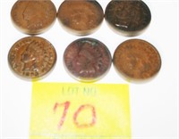 Five Indian Head Pennies, (1) Canadian Penny