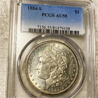 1884-S Morgan Silver Dollar PCGS - AU55