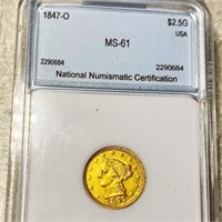 1847-O $2.50 Gold Quarter Eagle NNC - MS61