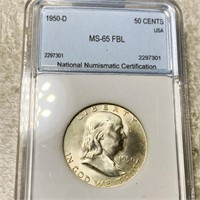 1950-D Franklin Half Dollar NNC - MS 65 FBL