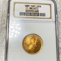 1884 Swedish Gold 20 Kroner NGC - MS67