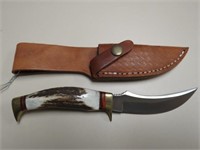ROUGH RIDER STAG HDL FIXED BLADE KNIFE W/SHEATH