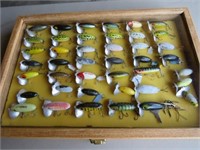 COLLECTION OF (42) JITTERBUG LURES IN WOOD CASE