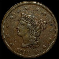 1840 Braided Hair Large Cent ABOUT UNCIRCULATED