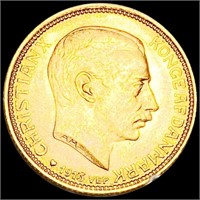 1913 Denmark Gold 20 Kroner UNCIRCULATED