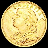 1947 Switzerland Gold 20 Francs UNCIRCULATED