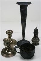 Sterling Silver - Candleholders, Vase, Shaker, Cup