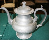 Early Pewter Teapot w/ Cast Handle & Spout 10"