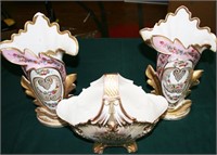 Pr.Porcelain Vases (Chips), Austria Handled Basket