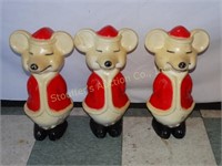 3 Vintage Hard Plastic Christmas Mice 15"T
