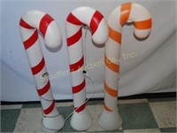 3 Blow Mold Plastic Christmas Candy Canes 40"T (1