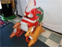 Blow Mold Plastic Santa on Sleigh 39"h x 36"L w/2
