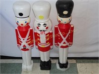 Blow Mold Plastic Christmas 2 Soldiers & 1 Nut