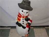 Blow Mold Plastic Snowman 33"T shows wear